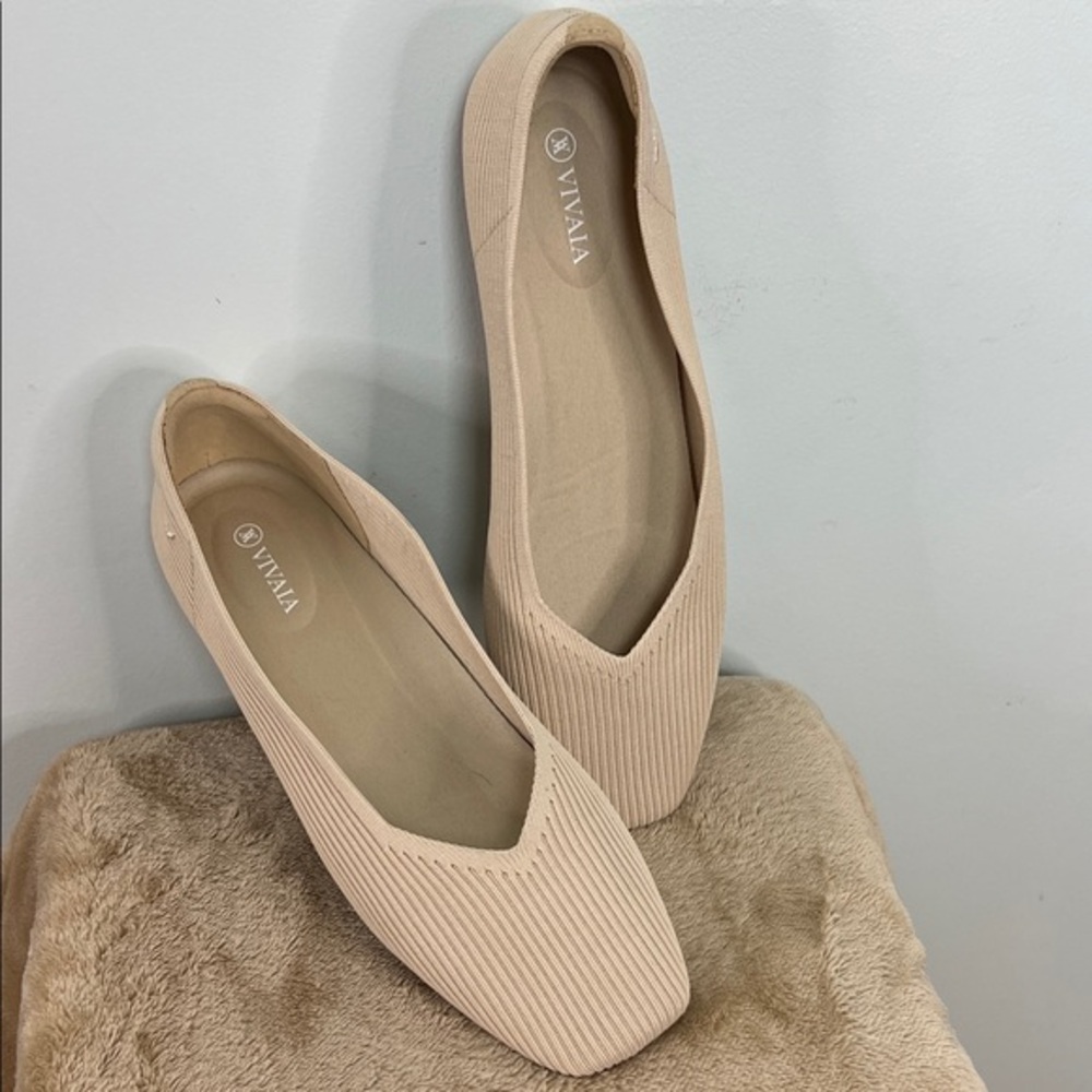 VIVAIA Women's Cream Ecru Knit Square Toe Flats - EU 43 US 11.5